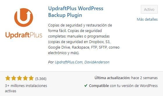 Plugin UpdraftPlus WordPress Backup Plugin